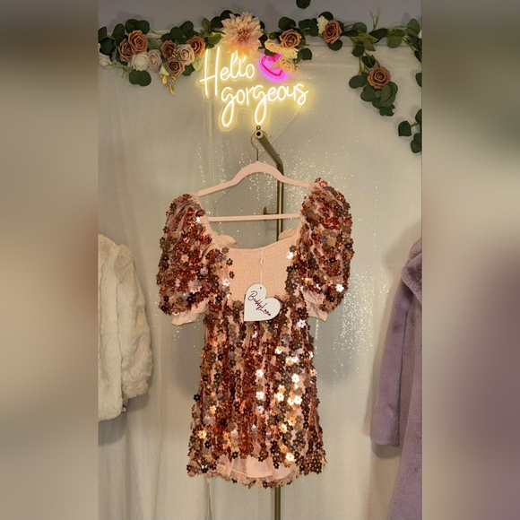 NWT Size XS Buddy Love Rose Gold Sequin Mini Dress - Picture 5 of 7
